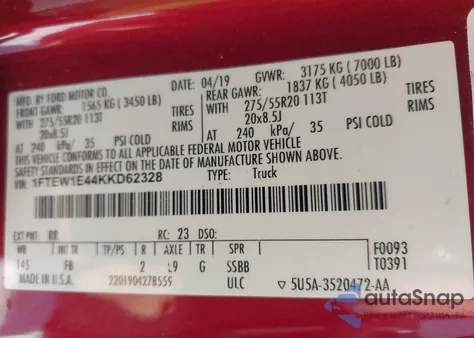 2019 Ford F-150 Xlt z USA, uszkodzony, nr VIN 1FTEW1E44KKD62328